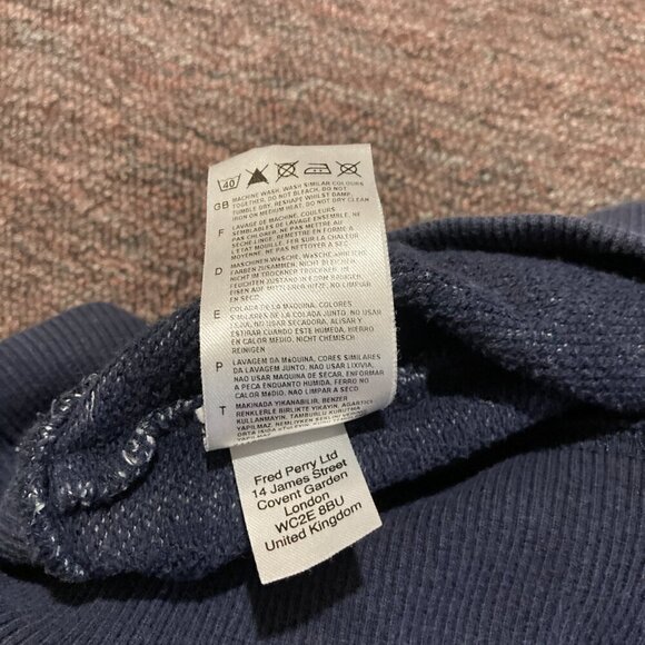 Fred Perry Sweater Jumper Pullover Sweatshirt Blue Crew Neck Men’s Size M Medium - Picture 6 of 9